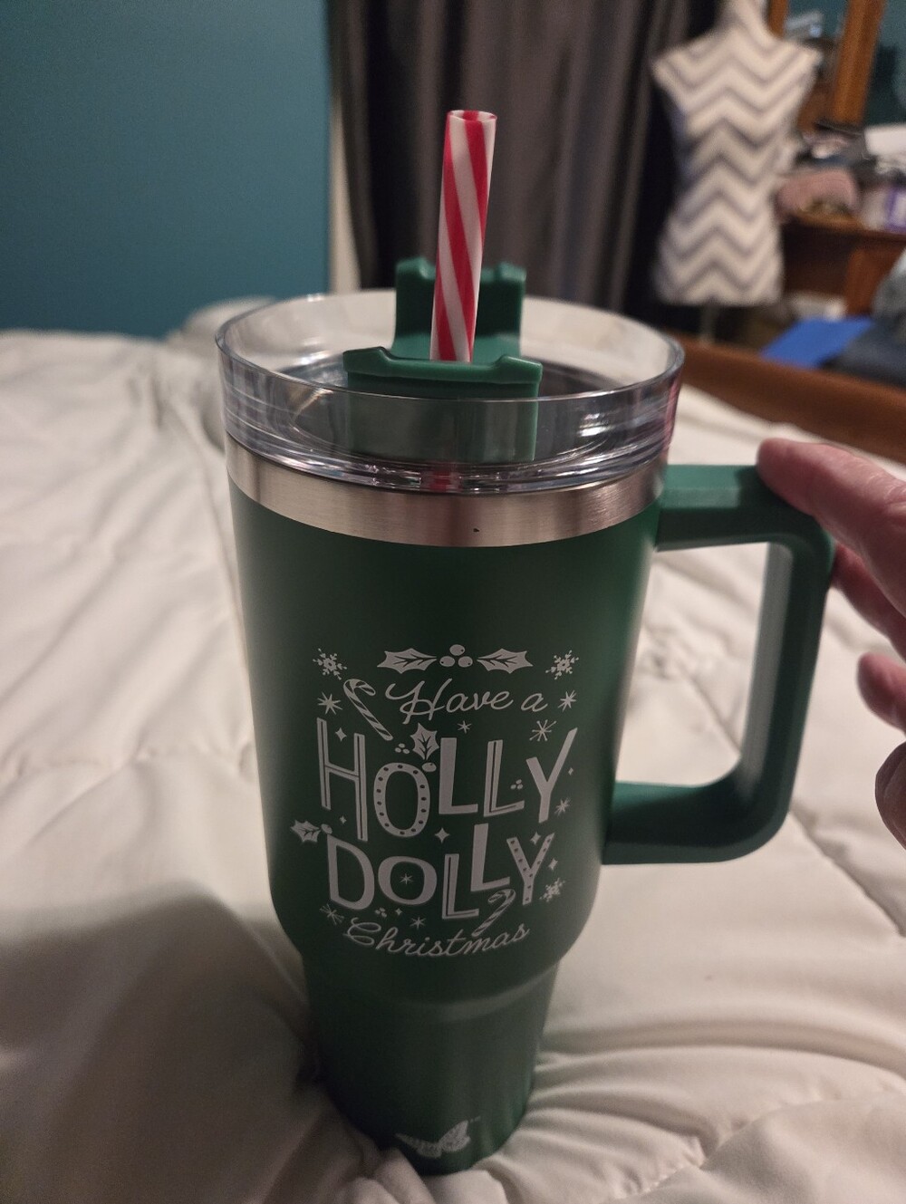 New Green Deck The Halls With Dolly Tumbler 40oz Red Peppermint Straw.